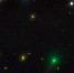 Комета 62P (Tsuchinshan) - зелёное свечение на снимке - и галактики NGC 4596 и NGC 4608 в созвездии Девы. Фото Петра Митрофанова - InformPskov.Ru
