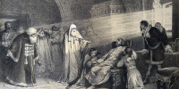Литография художника-передвижника Клавдия Лебедева «Смерть Бориса Годунова» из альбома «Памяти Пушкина» (1880) с выставки в музее-усадьбе «Тригорское». Из фондов Пушкинского заповедника - InformPskov.Ru